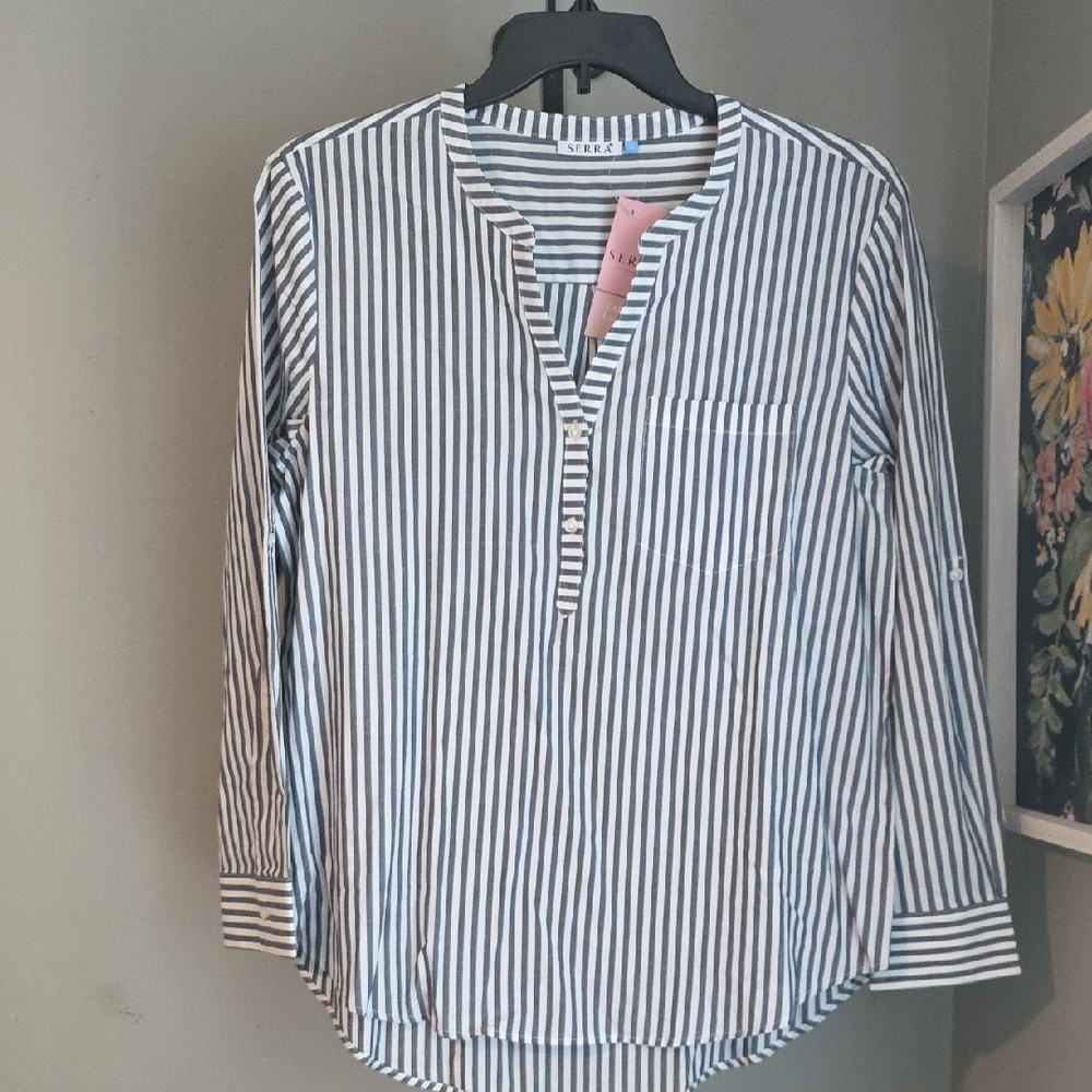 Serra Striped Casual Shirt NWT 100% Cotton Size Large